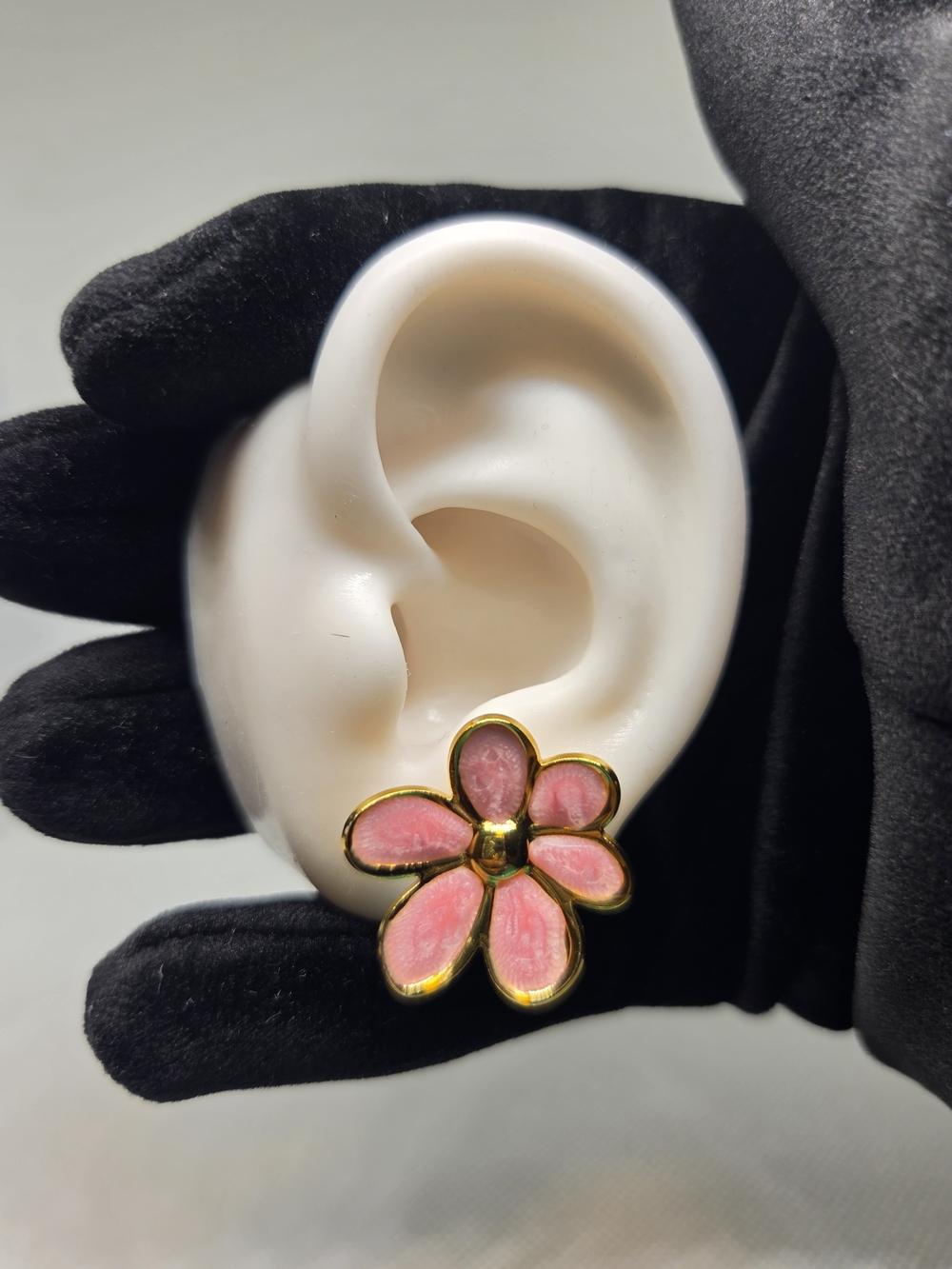 Shimmer Pink Flower Stud Earrings